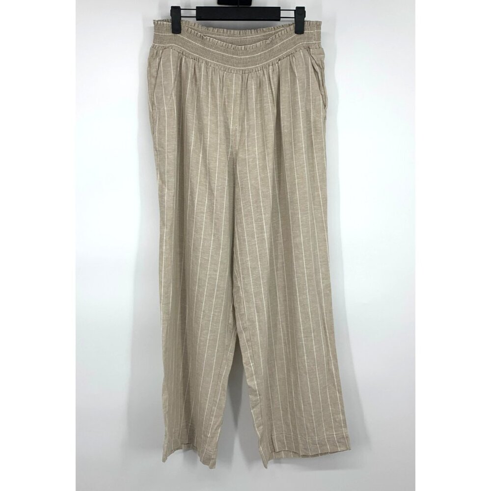 Land 'n Sea Pants Stripe Linen Blend Pull On Wide Leg Beige